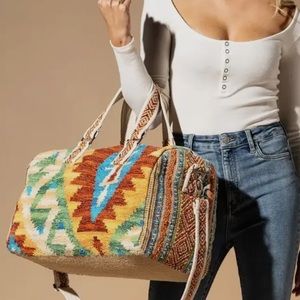 Bohemian Western Weekender Red/Orange Geometric Travel Bag NWT